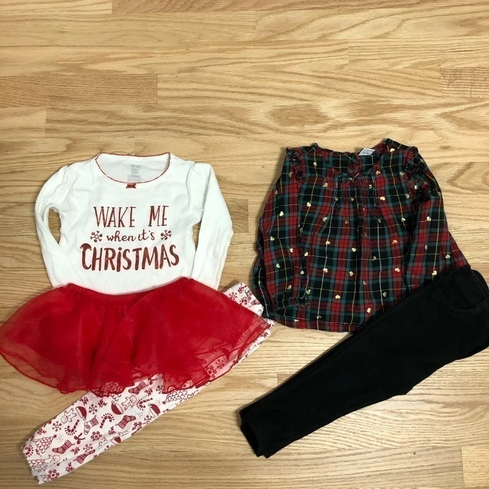 18 Month Christmas Bundle Pajamas Outfit Old Navy Plaid White Red Green Girls